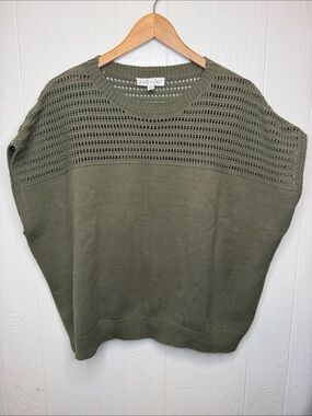 She + Sky Olive Scoop Neck Open Stitch Sweater L